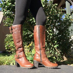 BOC Brown Buckle Tall Heeled Leather Boots